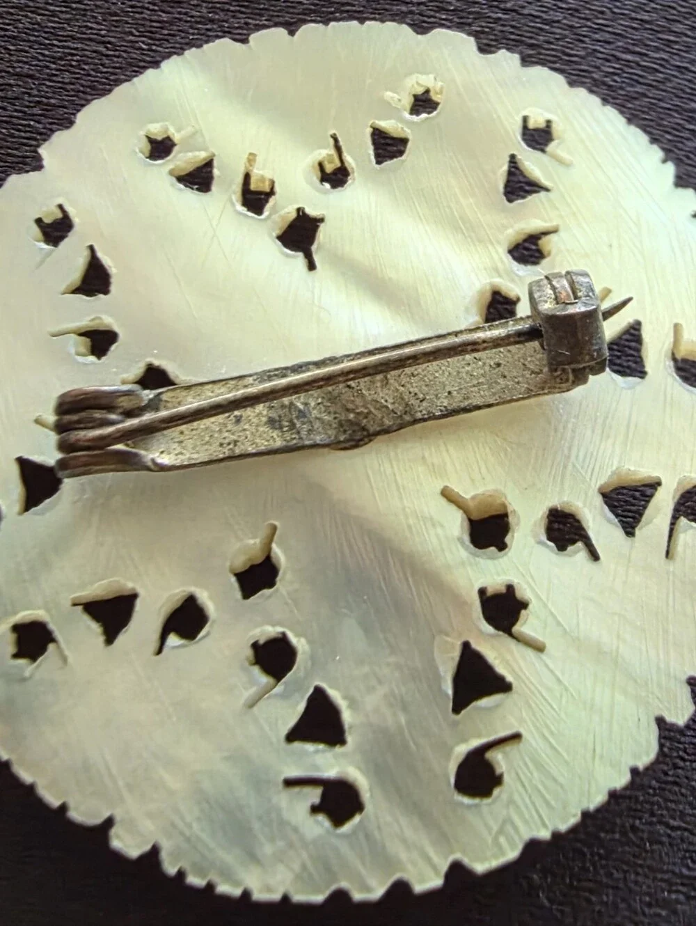 Bethlehem Mother of Pearl Hand Carved Dove & Flower Brooch Pin Set